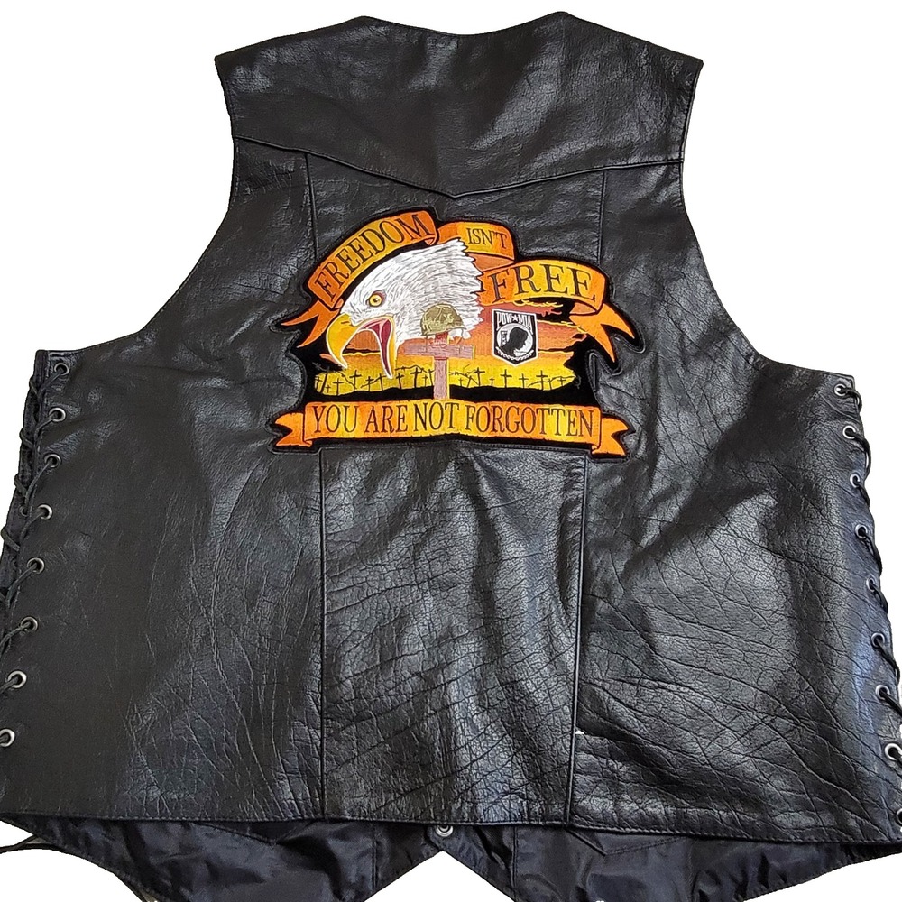 🖤Milwaukee Leather Men's Motorcycle Vest Size 52-2XL Side Lace POW-MIA Freedom